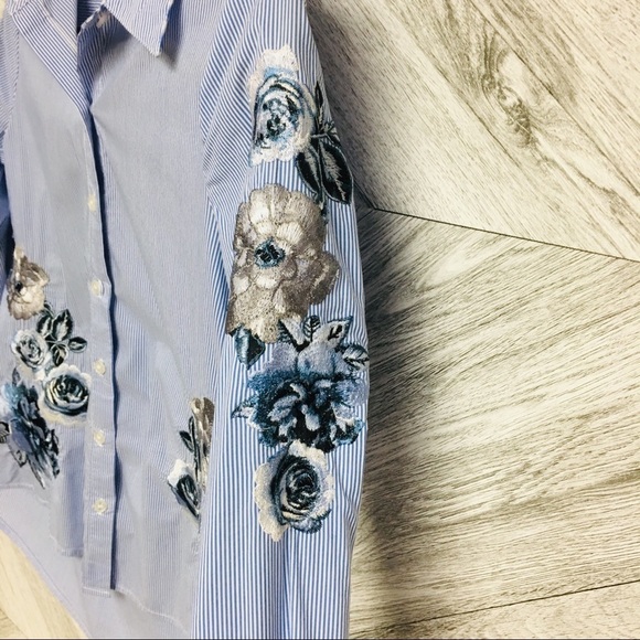 INC | Stripe Button Front Floral Embroidered Shirt - Picture 5 of 7